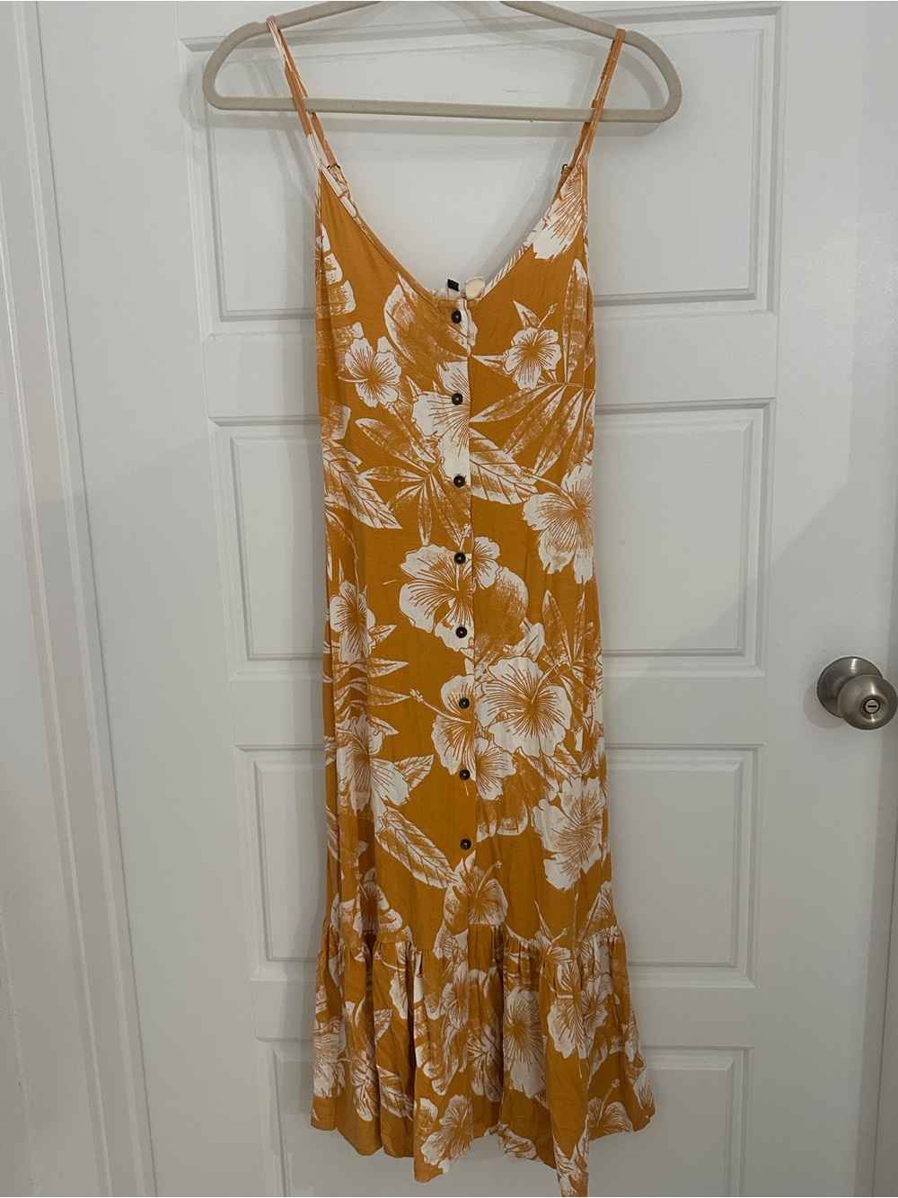 Roxy Mustard Yellow Floral Button-Front Maxi Dress